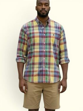 Ralph Lauren Custom Fit Madras Plaid Button-Down Shirt Men’s XL Preppy Coastal